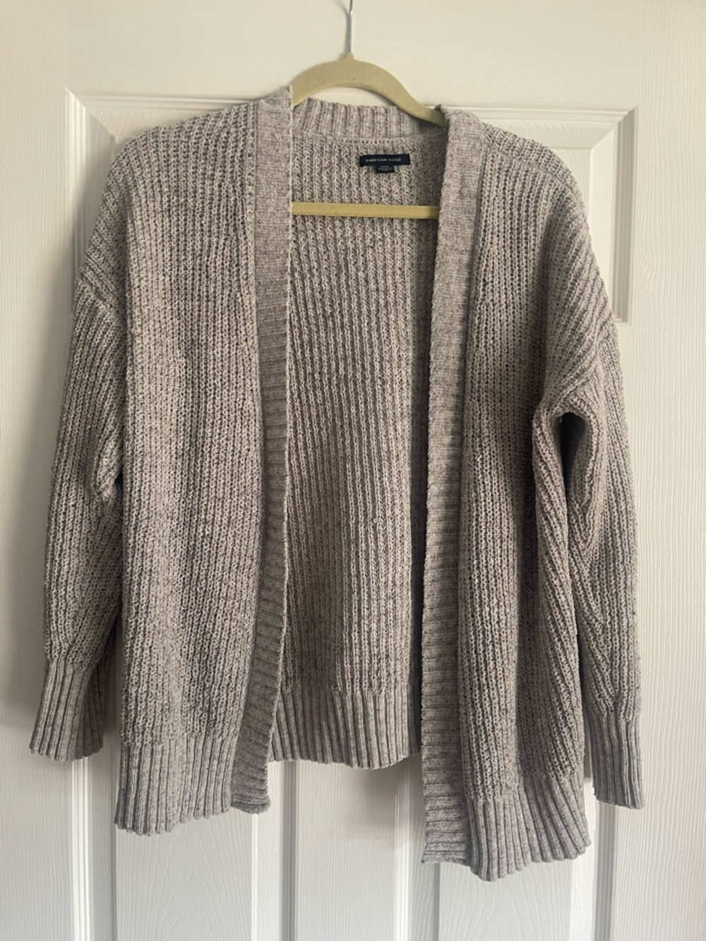 American Eagle Outfitters Open-Front Ribbed Cardigan in gray chunky size small